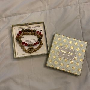 Genuine gemstone beaded bracelet with brass lotus charm 🪷